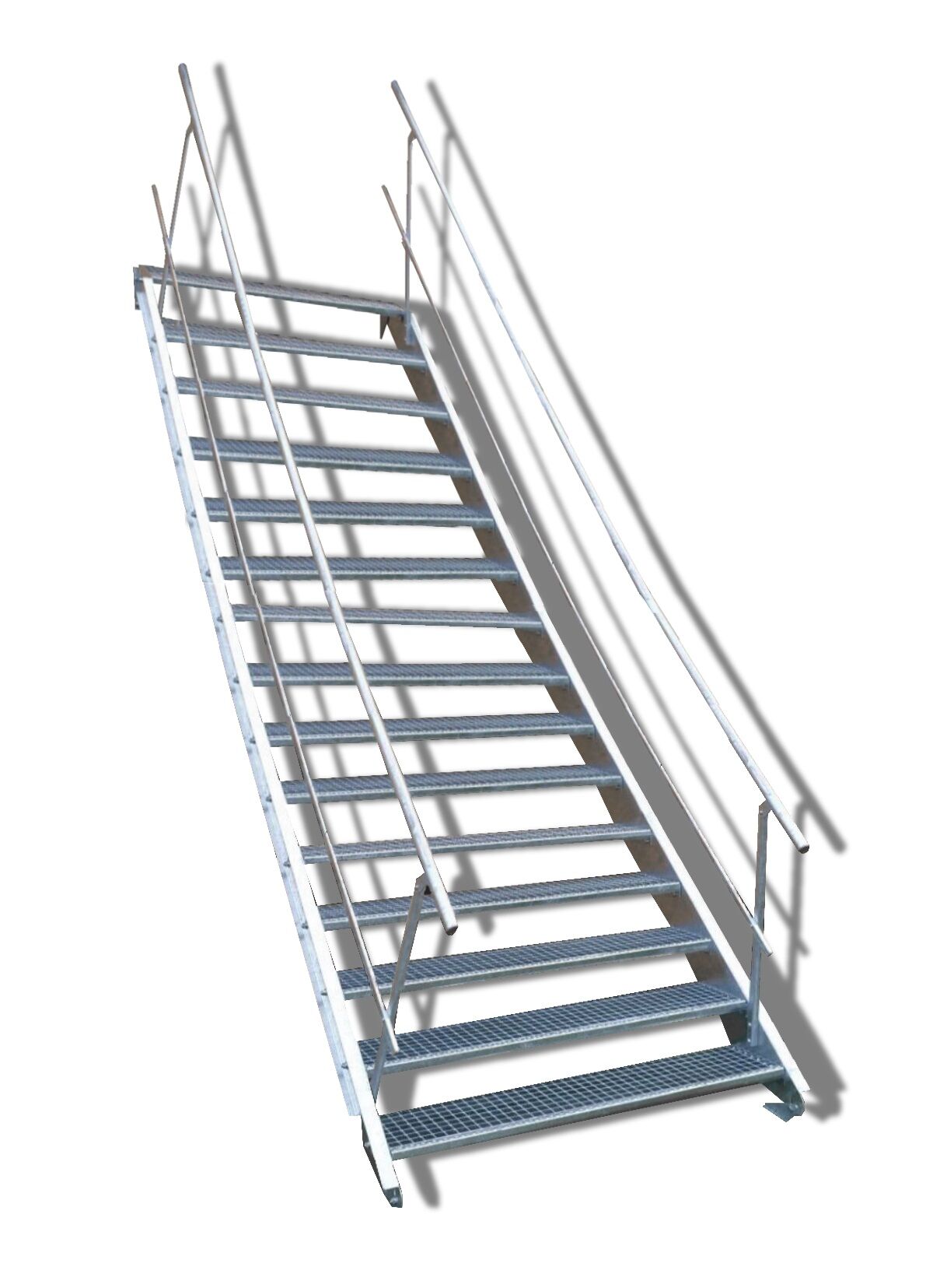 15 stufige Stahltreppe Basic Line mit beidseitigem Geländer Breite