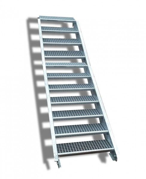 11-stufige Stahltreppe / Breite: 130 cm / Wangentreppe / Gitterrosttreppe mit 11 Stufen