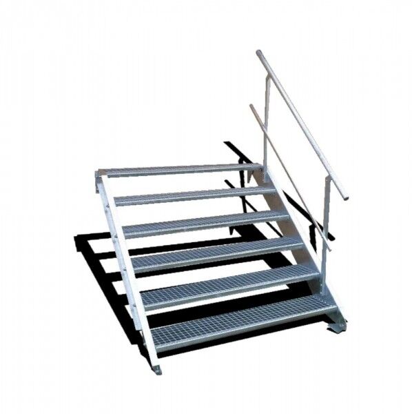 6-stufige Stahltreppe mit einseitigem Geländer / Breite: 70 cm / Wangentreppe mit 6 Stufen