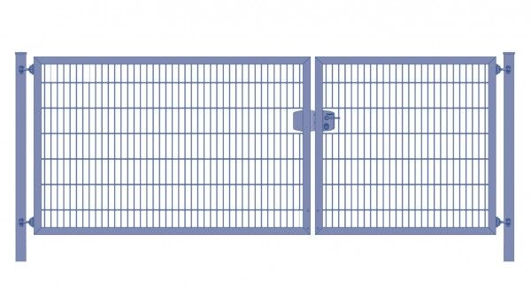 Einfahrtstor Premium Plus 6/5/6 (2-flügelig) asymmetrisch; Anthrazit RAL 7016 Doppelstabmatte; Breite 350 cm x Höhe 100 cm