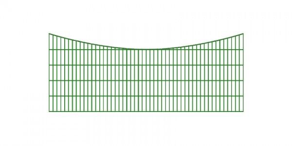 Doppelstabmatten-Schmuckzaun Bogen konvex Komplett-Set mit Abdeckleisten / Grün / 201cm hoch / 77,5m lang 