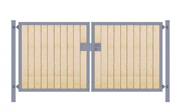 Elektrisches Einfahrtstor Premium-Line (2-flügelig) mit Holzfüllung senkrecht; symmetrisch; anthrazit; B: 400 cm H: 200 cm