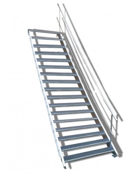 17-stufige Stahltreppe mit einseitigem Geländer / Breite: 90 cm / Wangentreppe mit 17 Stufen