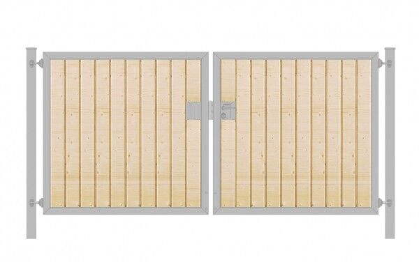 Elektrisches Einfahrtstor Premium-Line (2-flügelig) mit Holzfüllung senkrecht; symmetrisch; verzinkt; B: 350 cm H: 140 cm