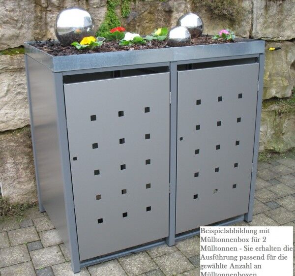 Premium Metall Mülltonnenbox Dunkelgraumetallic (ähnl. RAL 9007) für 4 120l Mülltonnen (Größe S)