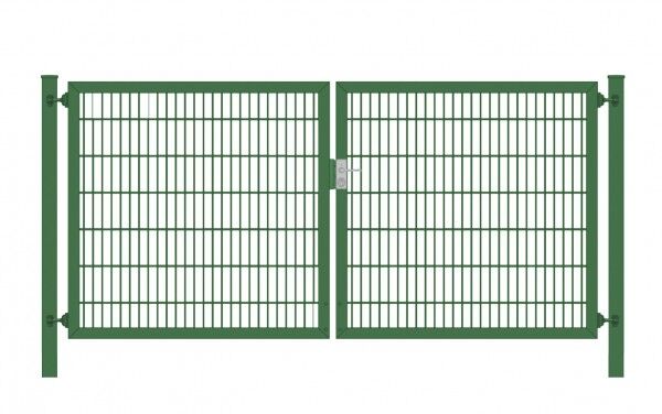 Einfahrtstor Classic Plus (2-flügelig) symmetrisch; Moosgrün 6/5/6er Doppelstabmatte; Breite 300 cm x Höhe 200 cm