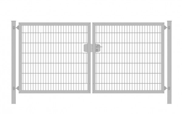 Einfahrtstor Premium Plus 6/5/6 (2-flügelig) symmetrisch; Verzinkt Doppelstabmatte; Breite 300 cm x Höhe 140 cm