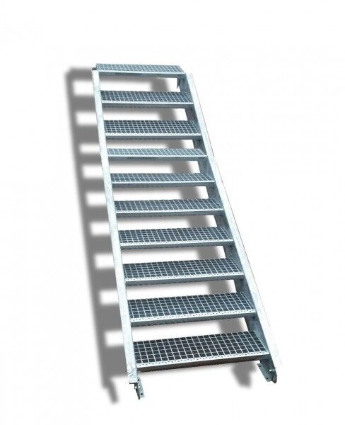 10-stufige Stahltreppe / Breite: 140 cm / Wangentreppe / Gitterrosttreppe mit 10 Stufen