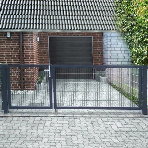 Elektrisches Einfahrtstor Basic (2-flügelig) asymmetrisch; Anthrazit RAL 7016; Breite 400cm x Höhe 120cm