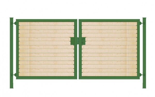 Elektrisches Einfahrtstor Premium-Line (2-flügelig) mit Holzfüllung waagerecht; symmetrisch; grün; B: 350 cm H: 200 cm