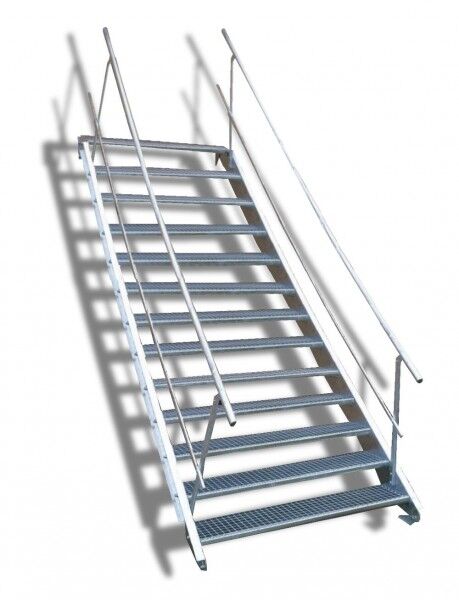 13-stufige Stahltreppe mit beidseitigem Geländer / Breite: 60 cm / Wangentreppe mit 13 Stufen