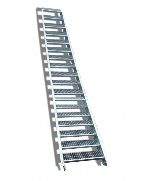 18-stufige Stahltreppe / Breite: 80 cm / Wangentreppe / Gitterrosttreppe mit 18 Stufen