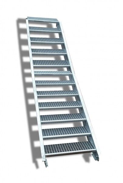 12-stufige Stahltreppe / Breite: 160 cm / Wangentreppe / Gitterrosttreppe mit 12 Stufen