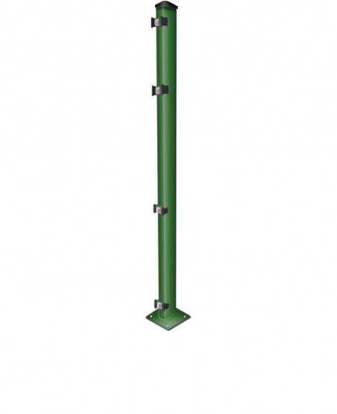 Zaun-Pfosten mit Fußplatte (zum Aufdübeln)/ Grün / für Zaunfeld 103cm hoch
