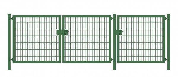 Classic Line Einfahrtstor 6/5/6 (3-flügelig); Grün Doppelstabmatte; Breite 500 cm (1,75m/ 1,75m/ 1,5m) x Höhe 180 cm