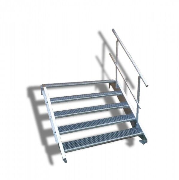 5-stufige Stahltreppe mit einseitigem Geländer / Breite: 110 cm / Wangentreppe mit 5 Stufen