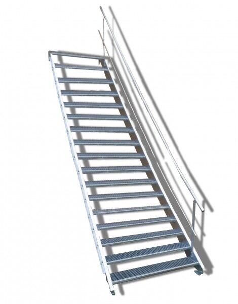 17-stufige Stahltreppe mit einseitigem Geländer / Breite: 130 cm / Wangentreppe mit 17 Stufen