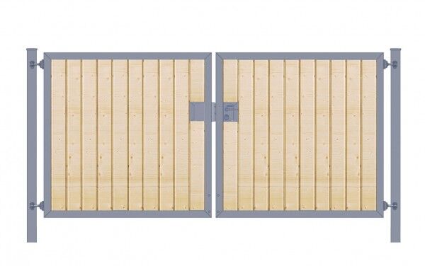 Einfahrtstor Premium (2-flügelig) mit Holzfüllung senkrecht; symmetrisch; anthrazit; B:400 cm H:100 cm