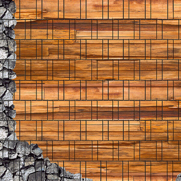Sichtschutz Premium Motiv Bruchsteine mit Holzwand