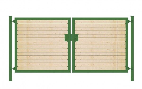 Einfahrtstor Premium (2-flügelig) mit Holzfüllung waagerecht; symmetrisch; grün; B:250 cm H:140 cm