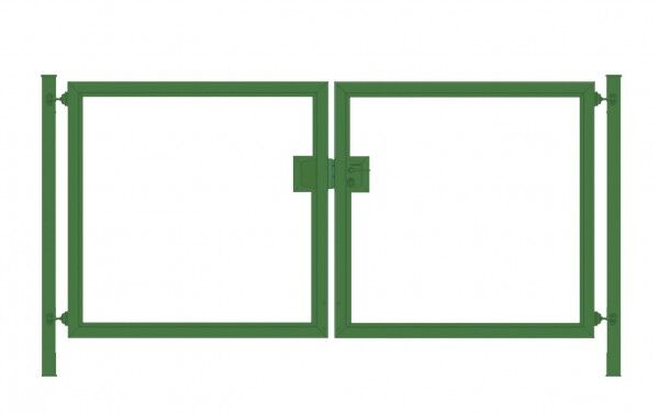 Einfahrtstor / Gartentor Premium (2-flügelig) symmetrisch für waagerechte Holzfüllung; grün; Breite 350 cm x Höhe 140 cm (neues Modell)