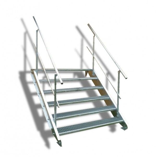 6-stufige Stahltreppe mit beidseitigem Geländer / Breite: 120 cm / Wangentreppe mit 6 Stufen