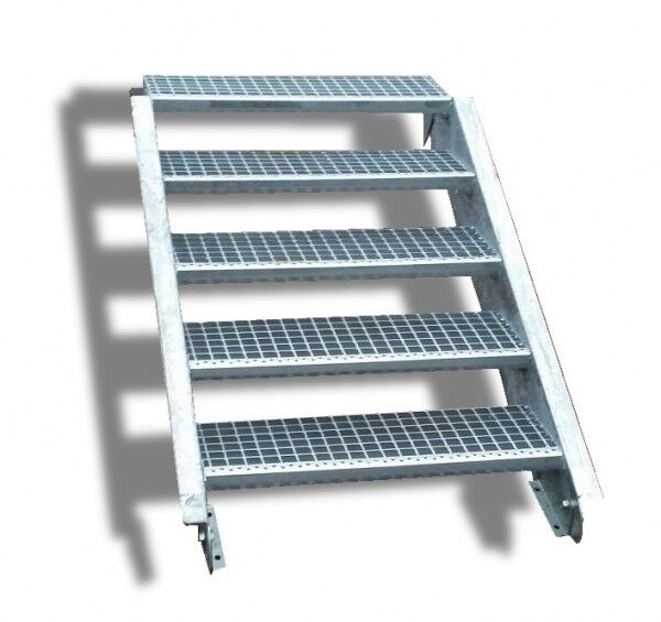 5-stufige Stahltreppe / Breite: 100 cm / Wangentreppe / Gitterrosttreppe mit 5 Stufen