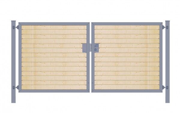 Elektrisches Einfahrtstor Premium-Line (2-flügelig) mit Holzfüllung waagerecht; symmetrisch; anthrazit; B: 500 cm H: 100 cm