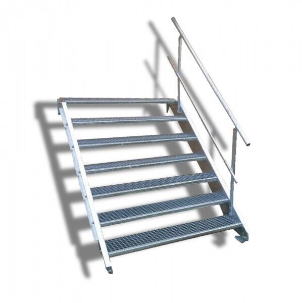 7-stufige Stahltreppe mit einseitigem Geländer / Breite: 70 cm / Wangentreppe mit 7 Stufen