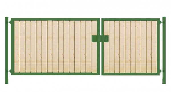 Elektrisches Einfahrtstor Premium-Line (2-flügelig) mit Holzfüllung senkrecht; asymmetrisch; grün; B: 400 cm H: 100 cm