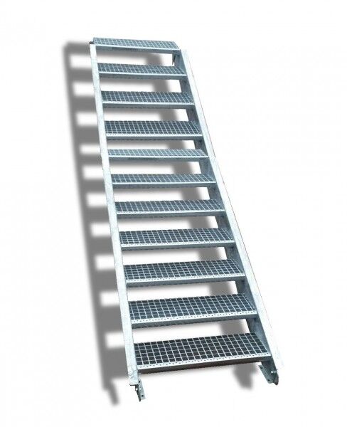 11-stufige Stahltreppe / Breite: 110 cm / Wangentreppe / Gitterrosttreppe mit 11 Stufen
