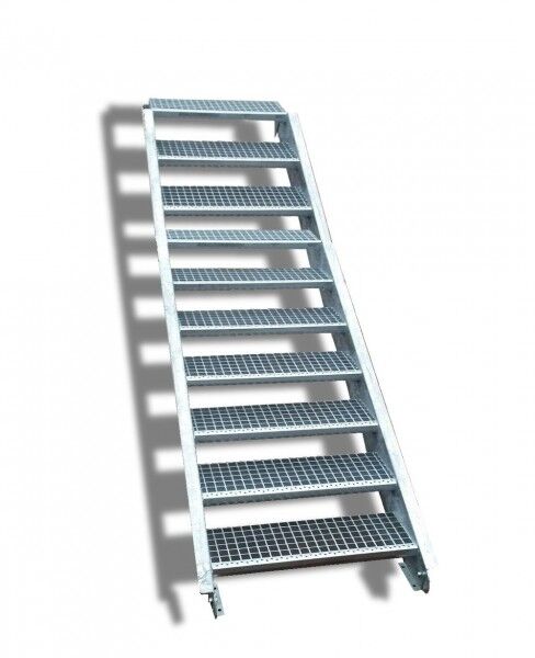 10-stufige Stahltreppe / Breite: 120 cm / Wangentreppe / Gitterrosttreppe mit 10 Stufen