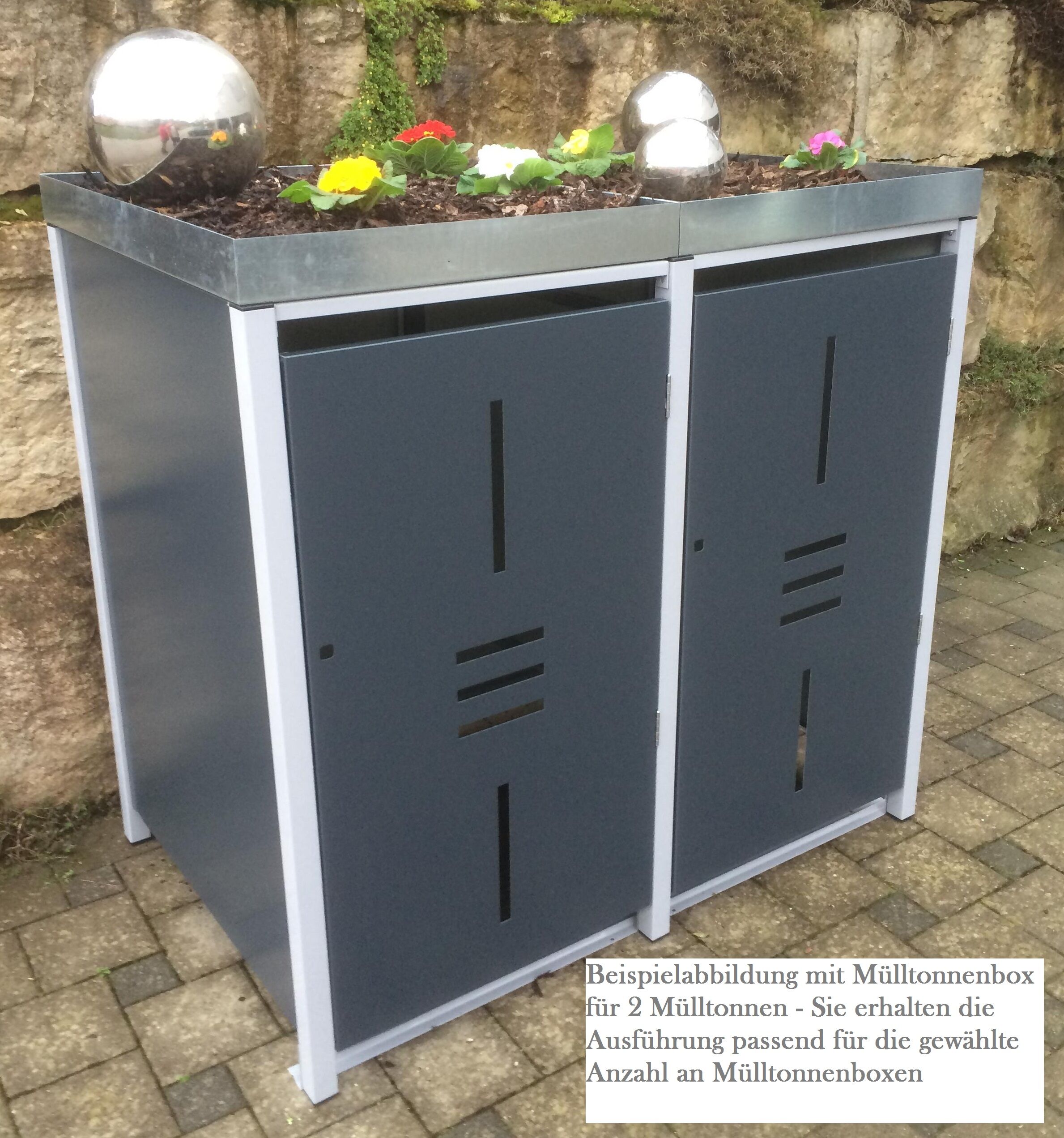 Premium Metall Mülltonnenbox Anthrazit (RAL 7016) für 3 120l Mülltonnen  (Größe S)