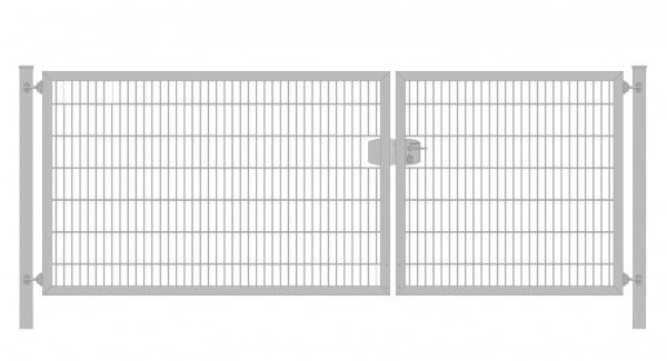 Einfahrtstor Premium Plus 6/5/6 (2-flügelig) asymmetrisch; Verzinkt Doppelstabmatte; Breite 400 cm x Höhe 120 cm
