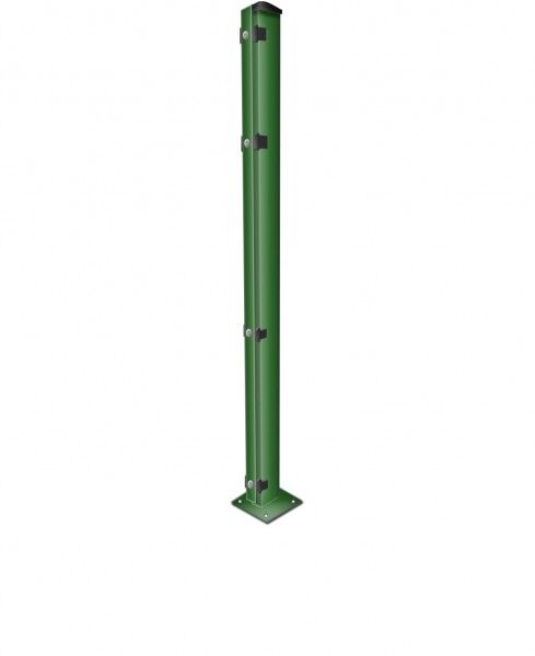 Zaunpfosten mit Fußplatte / zum Aufdübeln mit Abdeckleisten Grün für Zaunfelder Höhe 203 cm