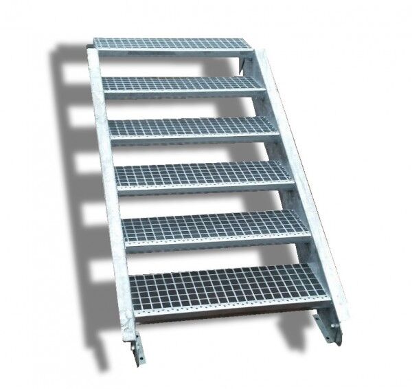 6-stufige Stahltreppe / Breite: 130 cm / Wangentreppe / Gitterrosttreppe mit 6 Stufen