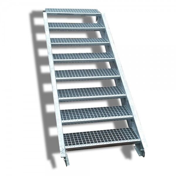 8-stufige Stahltreppe / Breite: 130 cm / Wangentreppe / Gitterrosttreppe mit 8 Stufen