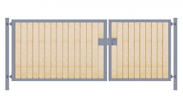 Elektrisches Einfahrtstor Premium-Line (2-flügelig) mit Holzfüllung senkrecht; asymmetrisch; anthrazit; B: 400 cm H: 180 cm