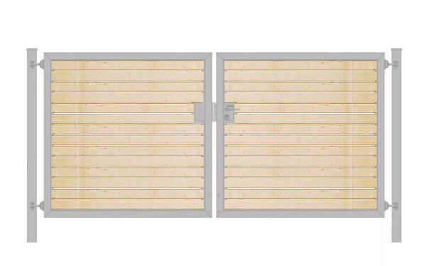 Einfahrtstor Premium (2-flügelig) mit Holzfüllung waagerecht; symmetrisch; verzinkt; B:300 cm H:180 cm