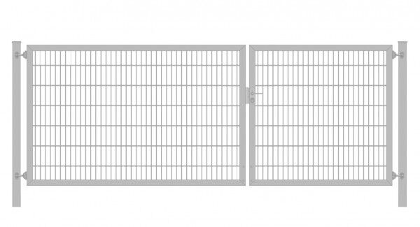 Einfahrtstor Classic Plus (2-flügelig) asymmetrisch; Verzinkt 6/5/6er Doppelstabmatte; Breite 350 cm x Höhe 120 cm