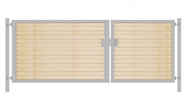 Einfahrtstor Premium (2-flügelig) mit Holzfüllung waagerecht; asymmetrisch; verzinkt; B:250 cm H:120 cm