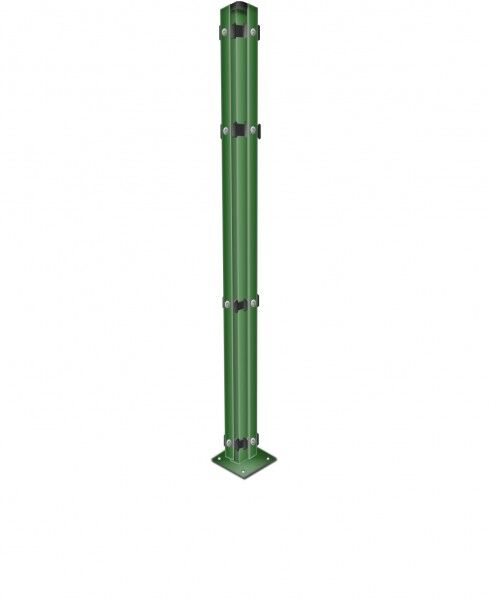 Zauneckpfosten mit Fußplatte / zum Aufdübeln mit Abdeckleisten Grün für Zaunfelder Höhe 83 cm