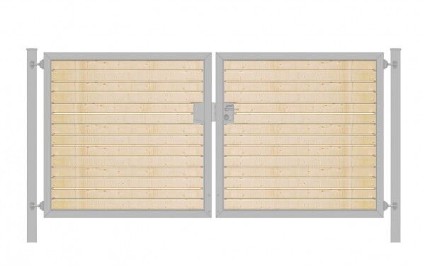 Einfahrtstor Premium (2-flügelig) mit Holzfüllung waagerecht; symmetrisch; verzinkt; B:300 cm H:140 cm