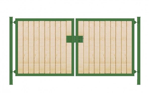 Einfahrtstor Premium (2-flügelig) mit Holzfüllung senkrecht; symmetrisch; grün; B:400 cm H:160 cm