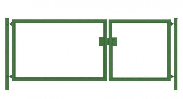 Elektrisches Einfahrtstor / Gartentor Premium (2-flügelig) asymmetrisch für senkrechte Holzfüllung; grün; Breite 400 cm x Höhe 200 cm (neues Modell)