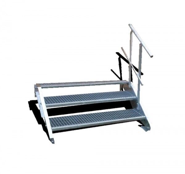 3-stufige Stahltreppe mit einseitigem Geländer / Breite: 70 cm / Wangentreppe mit 3 Stufen