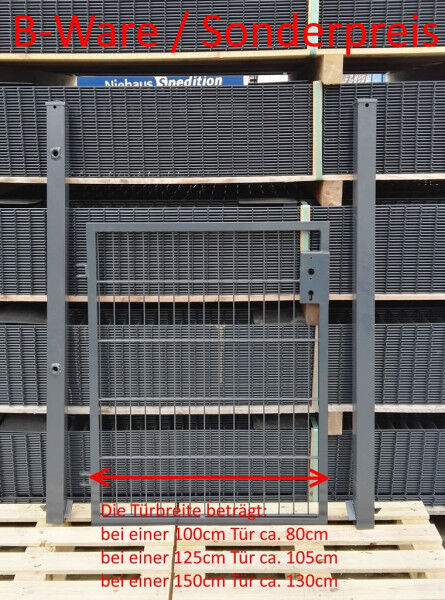 [B-Ware] Gartentor / Zauntür Basic für Stabmattenzaun Anthrazit Breite (inkl. Pfosten) 125cm x Höhe 140cm (SP)