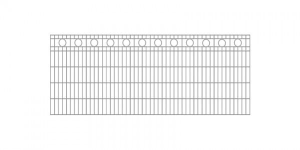 Schmuckzaun / Doppelstabmattenzaun Kreis-Dekor Komplett-Set mit Abdeckleisten / Verzinkt / 101cm hoch / 65m lang 