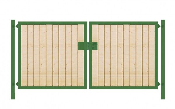 Elektrisches Einfahrtstor Premium-Line (2-flügelig) mit Holzfüllung senkrecht; symmetrisch; grün; B: 500 cm H: 100 cm