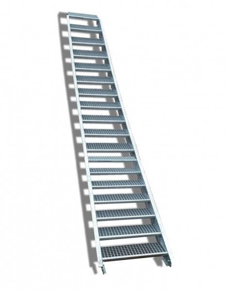 18-stufige Stahltreppe / Breite: 130 cm / Wangentreppe / Gitterrosttreppe mit 18 Stufen